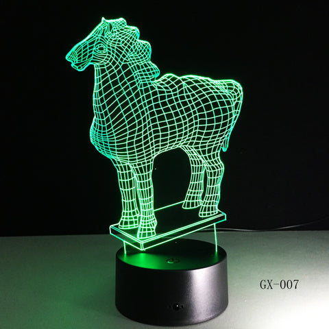 7 Colors Changing Fashion Animal Horse Head Led Nightlights 3D LED Desk Table Lamp Lamps Home Bedroom Party Decoration GX-007