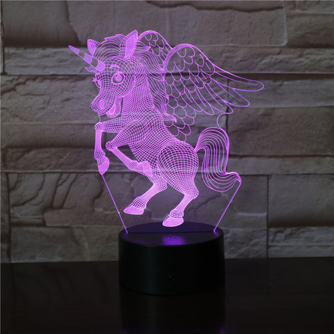 Animal lovely Unicorn Style 3D LED Night Light Multicolor RGBw Bulb Christmas Decorative Gift Cartoon Luminaria Lamp 3441