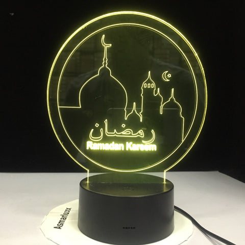 Ramadan Islam Blessing Mubarak 3D Acrylic LED Night Light Living Room Desk Lamp Bedroom Bedside Table Lamp Holiday Nightlight