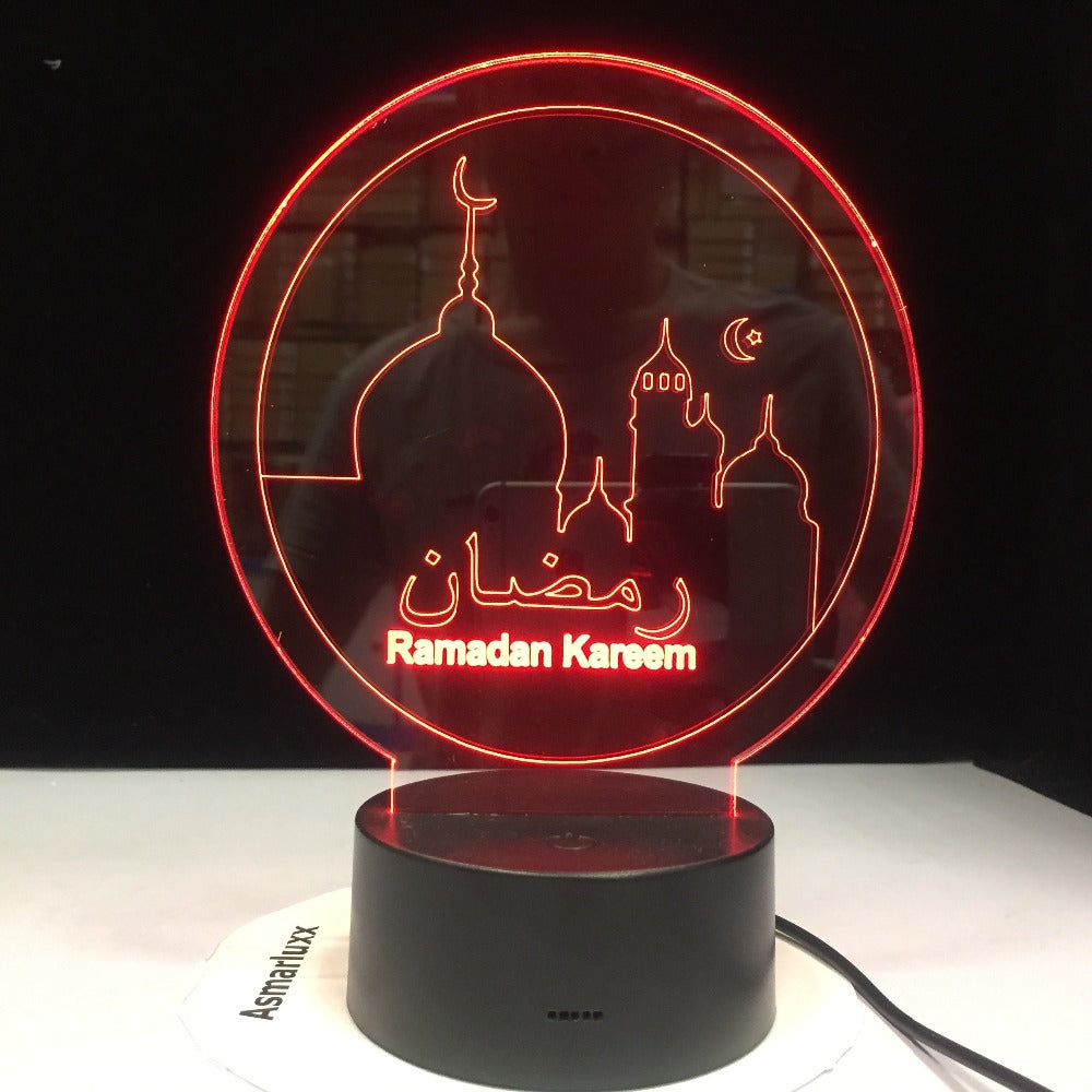 Ramadan Islam Blessing Mubarak 3D Acrylic LED Night Light Living Room Desk Lamp Bedroom Bedside Table Lamp Holiday Nightlight