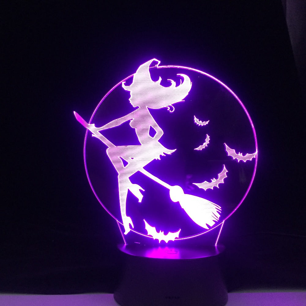 Halloween Bat Witch Acrylic 16 Colors Changing 3D LED Nightlight Bedroom Living Room Lights Decoration Touch Gift Dropshipping