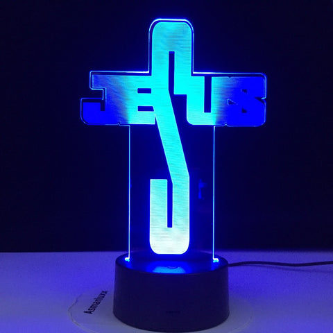 Jesus Bedside Lamp Lighting Christian Faith Pray Lights 7/16 Colors 3D Lamp Night Light Party Remote Control Holiday Gift