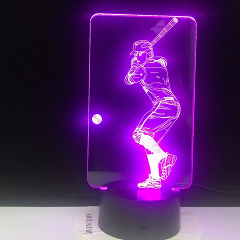 Novelty New Sport Playing Baseball 3D LED illusion USB Remote Night Light 7 Color Change Lamp Home Decoration Child Boy Man Gift