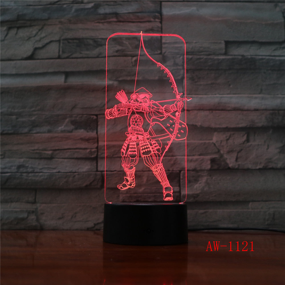 3D Acrylic Night Light Martial Bow Shooter LED Sleep Light 3AA Battery Desk Lamp Bedroom Christmas Lights Decor Lights 1121
