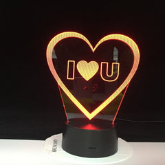 I LOVE YOU Sweet Lover Heart 3D LED USB Lamp Romantic Decor 7 Colors Luster Night Light Girlfriend Gift Mother's Day 1973