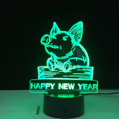 Pig Lamp Happy New Year Colorful 3D Night Light Pig Night Light Eye Care LED Light Bedside Night Lamp Birthday Gift