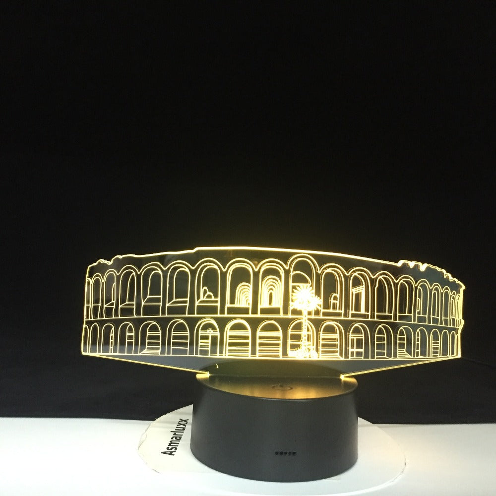 Roma Colosseum Building 3D Night Lamp Art Bridge Colorful 3D Lamp Crystal Acrylic 3D Lighting Household Accessories