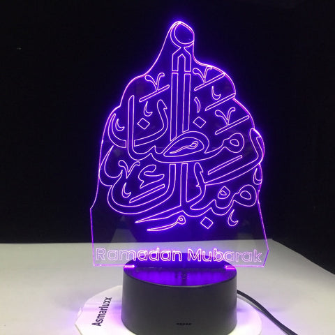 Novelty Islam Blessing Ramadan Mubarak Best Wishes Greetings 3D LED Night Light Desk Lamp Home Decor Holiday Gift Kids Toys