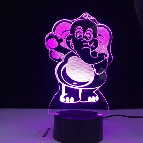 Drop Shipping Cartoon Elephant 3D Night Light LED 7 Color USB Illusion Gradient Xmas Birthday Gifts Toy Table Desk Lamp Kids