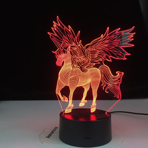 Unicorn Model 3D illusion Night Lights Touching LED Lamps Kids Bedroom Decor Rainbow Horse Lights With Remote Control Dropship