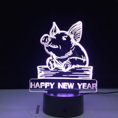 Pig Lamp Happy New Year Colorful 3D Night Light Pig Night Light Eye Care LED Light Bedside Night Lamp Birthday Gift