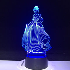 Princess Cinderella Figure Usb 3d Led Night Light Decoration Girls Children Kids Baby Gifts 7 Color Changing Visual Table Lamp