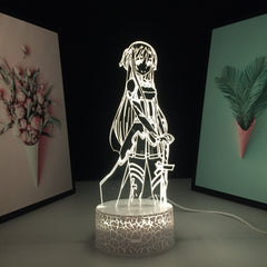 Sword Art Online Anime Figure Asuna 3D LED Night Light Home Bedroom Table Decoration for Children's Festival Birthday Gifts Acrylic Lamp 7 Color Changes