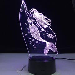 The Mermaid Princes Figure Baby Led Night Light Touch Sensor Colorful Nightlight for Girls Room Decor Table Lamp 3d Gift Decor