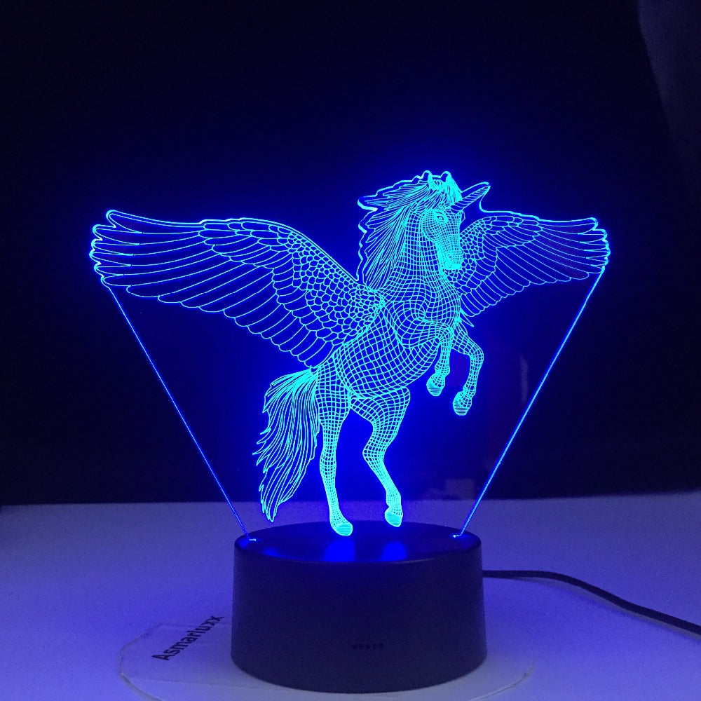 Unicorn Flyying Model Touching 3D LED Lamps Kids Bedroom Decor Rainbow Horse Lights With Remote Control illusion Night Lights