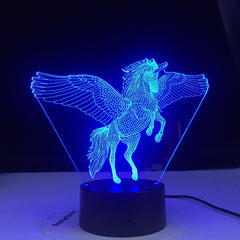 Unicorn Flyying Model Touching 3D LED Lamps Kids Bedroom Decor Rainbow Horse Lights With Remote Control illusion Night Lights