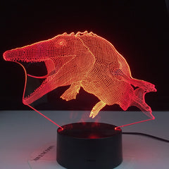 Mosasaurus Dinosaur 3D Night Light illuminator Visual Lamp Optical Illusion Kids Table Lighting 7 Colors Changing Best Gift