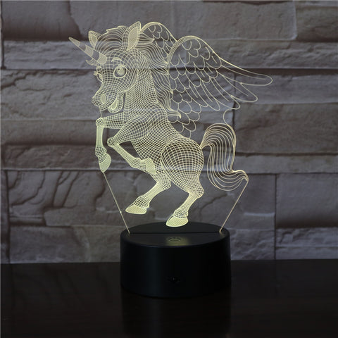 Animal lovely Unicorn Style 3D LED Night Light Multicolor RGBw Bulb Christmas Decorative Gift Cartoon Luminaria Lamp 3441