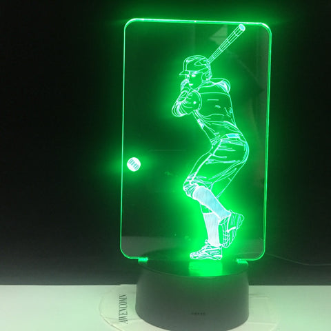 Novelty New Sport Playing Baseball 3D LED illusion USB Remote Night Light 7 Color Change Lamp Home Decoration Child Boy Man Gift