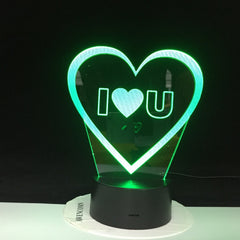 I LOVE YOU Sweet Lover Heart 3D LED USB Lamp Romantic Decor 7 Colors Luster Night Light Girlfriend Gift Mother's Day 1973