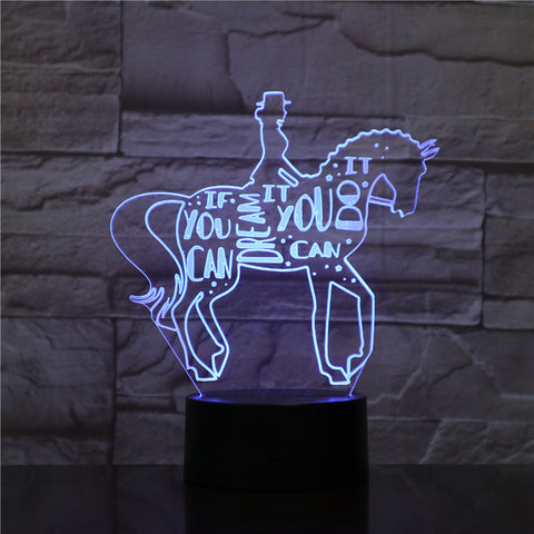 Small Night Light Creative Children Bedroom 3D Light horse riding Luminaria Usb Led Lovely 7 color change 3D Lamp 1923