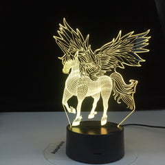 Unicorn Model 3D illusion Night Lights Touching LED Lamps Kids Bedroom Decor Rainbow Horse Lights With Remote Control Dropship