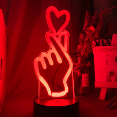 Finger Heart Led Night Light Touch Sensor Colorful Kids Nightlight for Bedroom Decoration Usb Battery Powered Desk Lamp Gift