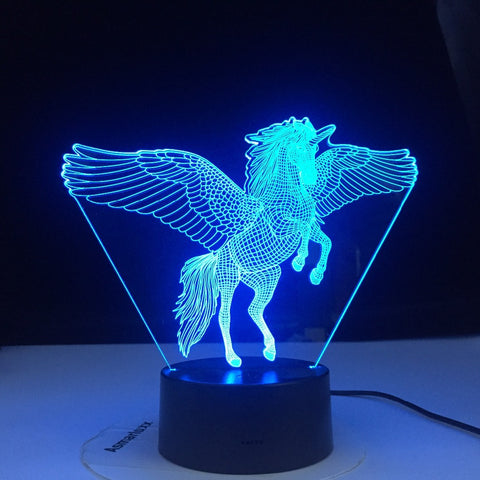 Unicorn Flyying Model Touching 3D LED Lamps Kids Bedroom Decor Rainbow Horse Lights With Remote Control illusion Night Lights