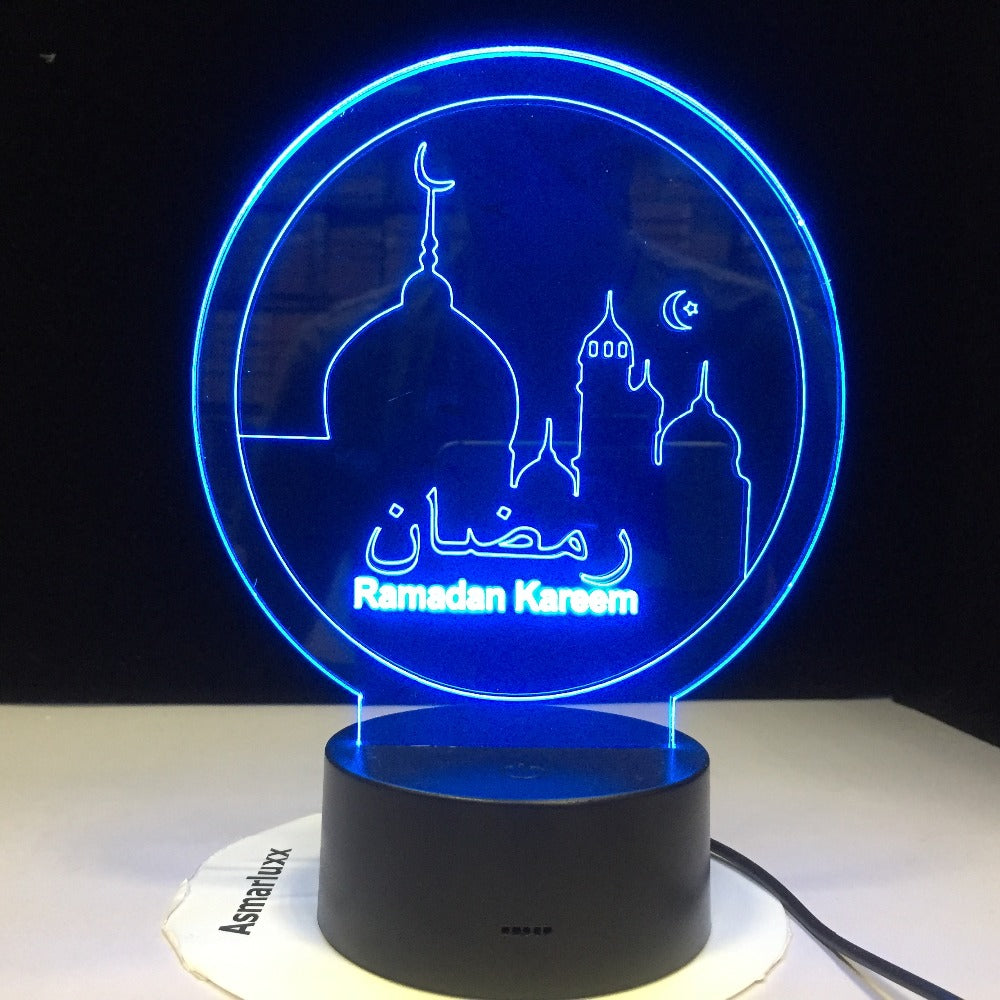 Ramadan Islam Blessing Mubarak 3D Acrylic LED Night Light Living Room Desk Lamp Bedroom Bedside Table Lamp Holiday Nightlight