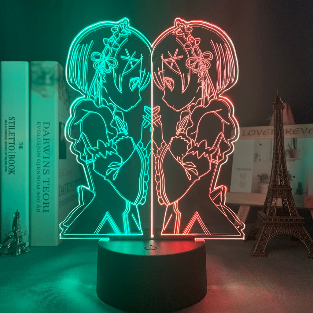 Anime 3d Lamp Rem and Ram From Re Zero Starting Life In Another World Nightlight for Bedroom Decor Birthday Gift Led Night Light