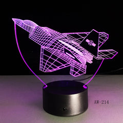 3D LED Warcraft Plane Illusion Night Light Touch Sensor Colorful Home Bedroom Table Decoration for Children's Festival Birthday Gifts Acrylic 7 Color Changes