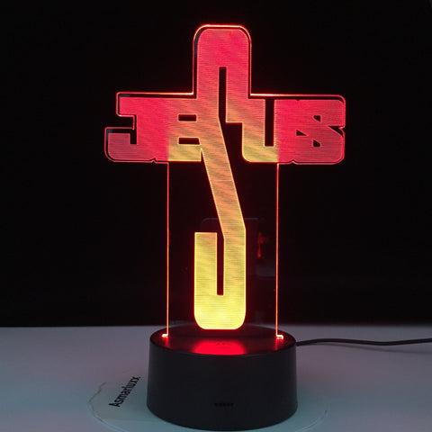 Jesus Bedside Lamp Lighting Christian Faith Pray Lights 7/16 Colors 3D Lamp Night Light Party Remote Control Holiday Gift