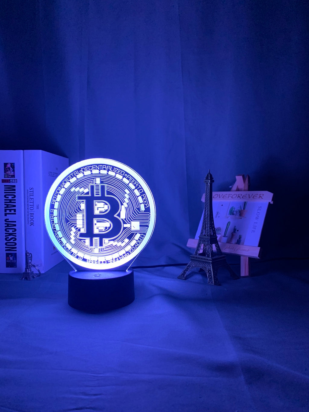 Acrylic Led Night Light Bitcoin for Room Decorative Nightlight Touch Sensor 7 Color Changing Battery Powered Table Night Lamp 3d
