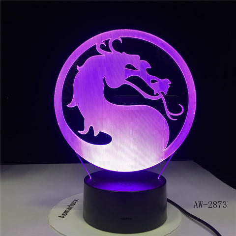 Table Lamp Head Turn Dragon 3D Illusion USB Touch Sensor RGBW Child Kids Gift Night Fury Night Light LED Desk Decoration AW-2873