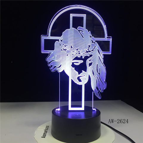 Shepherd Psalm Jesus Christ Cross Usb 3d Led Night Light Gifts Desk Crucifix Table Lamp Bedroom The Lord Is My Shepherd AW-2624