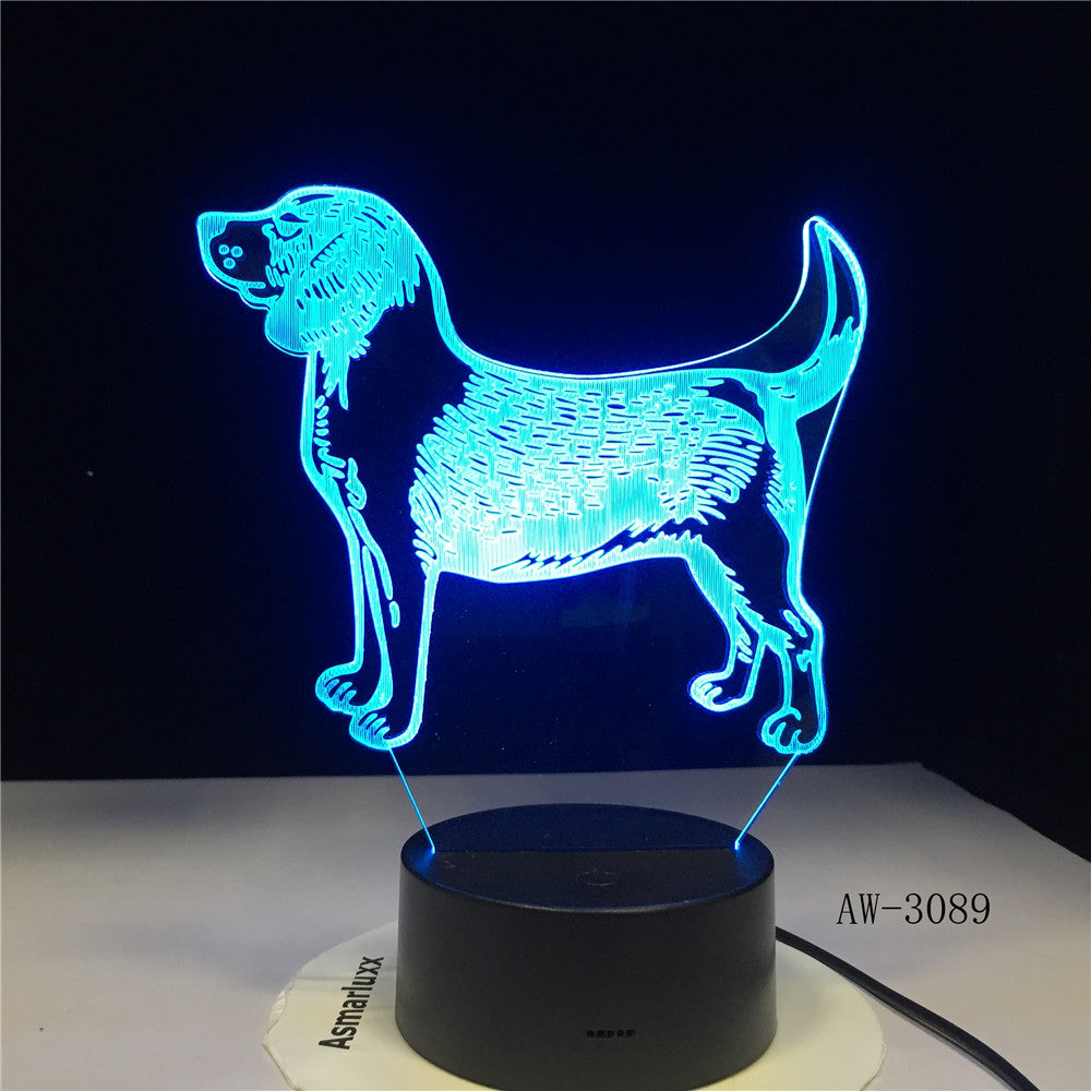 3D 7 Colors Changing USB Home Living Room Lighting Decor Acrylic Cute Pug Dog LED Table Lamp Touch Button Night Lights AW-3089