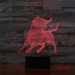 Bullfighting LED Night Light 3D Illusion 7 Color Changing Decorative Light Gift Animals Desk Night Lamp Cattle AW-1163