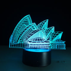 Romantic Sydney Opera House Night Light USB Touch 7 Color Change Lamp 3D LED Desk Cafe Bar Restaurant Table Mall Lighting AW-129