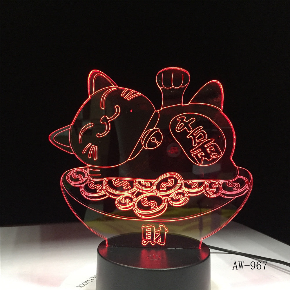 Japanese Good Fortune Treasure Cat 3D Night Lava Lamp Creative 7 Color Changing LED Light Mood Bedroom Table Decor Gift AW-967