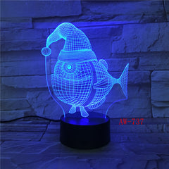 7 Color luminous 3D Led Lamp USB Bedside Baby Sleep Christmas Hat Fish shape NightLight Amazing Gift For Kids Desk Lamp AW-737