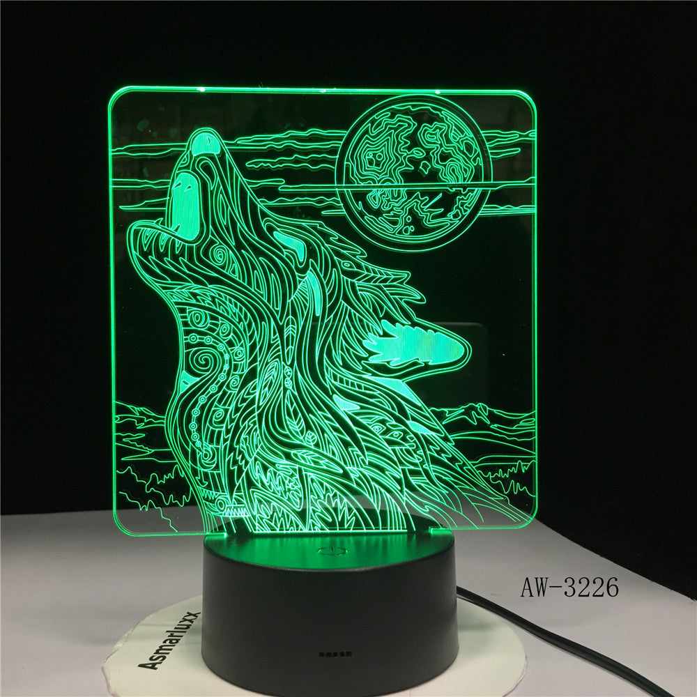 Full-moon Night Howl Wolf 3D LED Acrylic RGB Night Light USB Touch Control Home Kids Desk Lamp Child 3D-3226 Dropship Gift