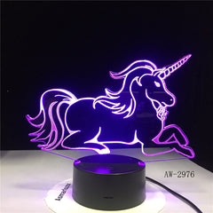 Lying Down Unicorn Romantic Gift 3D LED Table Lamp 7 Color Change Night Light Room Decor Holiday Girlfriend Kids Toys AW-2976
