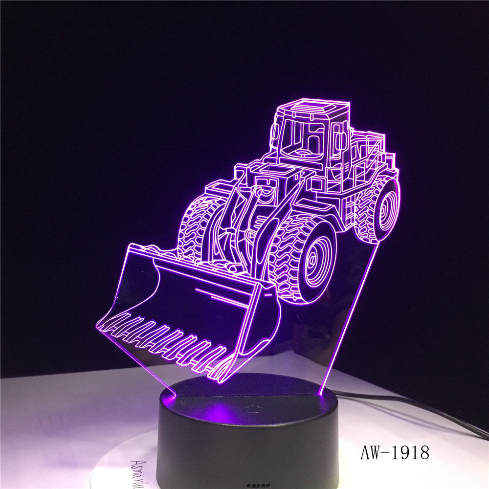 Bulldozer Tractor Truck Car 3D Night Light 7 Color Change LED Desk Lamp Acrylic Flat ABS Base USB Charger Home Decorate AW-1918