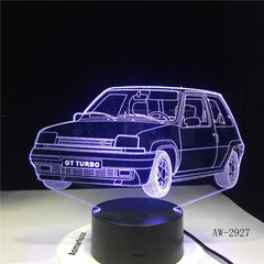 GT Turbo Touch USB Indoor Lighting Car Shape Small Night Light Novelty led 3D Visual Night Light 7 Colors Desk Lamp AW-2927