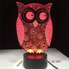 Eye Peeking Owl 3D Night Light 7 Colors Change LED Desk Table Lamp Art Child Bedroom Sleeping Decor Holiday Party Gifts AW-2961