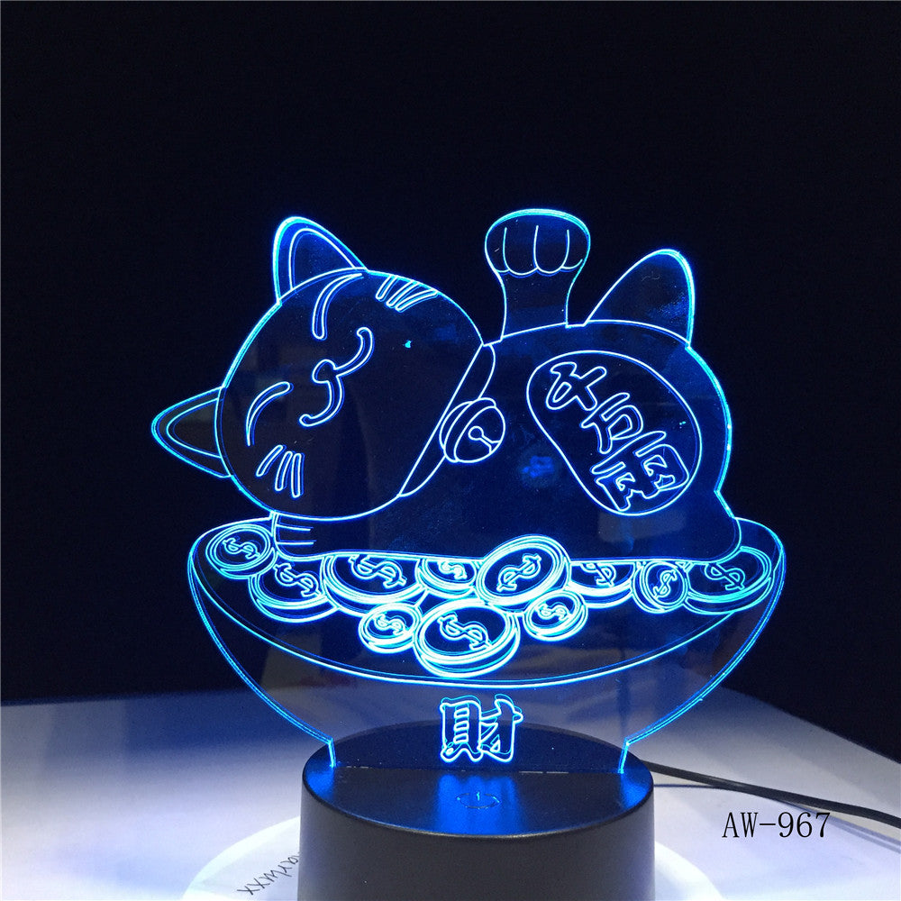 Japanese Good Fortune Treasure Cat 3D Night Lava Lamp Creative 7 Color Changing LED Light Mood Bedroom Table Decor Gift AW-967