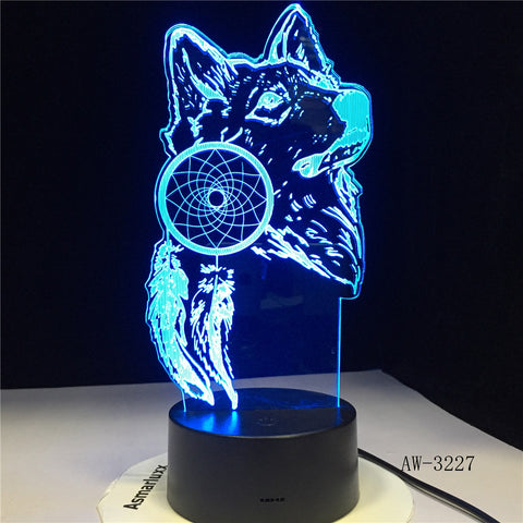 Animal Wolf Decor 3D LED Nightlights Colorful Wolf Design Table Lamp Home Decor Illusion Lights Bedroom Modern Decor AW-3227