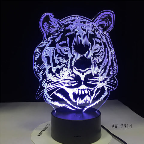 Childlike New Tiger Head Cartoon 3D LED RGB Night Light 7 Color Change USB Desk Lamp Kids Christmas Gift Home Decor AW-2824