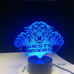 Wests Tiger Team 3D LED RGB Night Light 7 Colors Change USB Desk Lamp Kids Sports Gift Home Decor Lava Lamp Dropshipping AW-2607