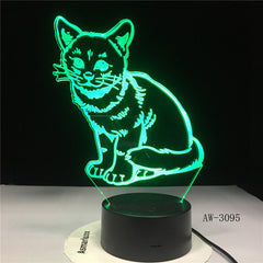 3D LED Night Light Alert Cat with 7 Colors Light for Home Decoration Lamp Amazing Visualization Illusion Dropship Gift AW-3095